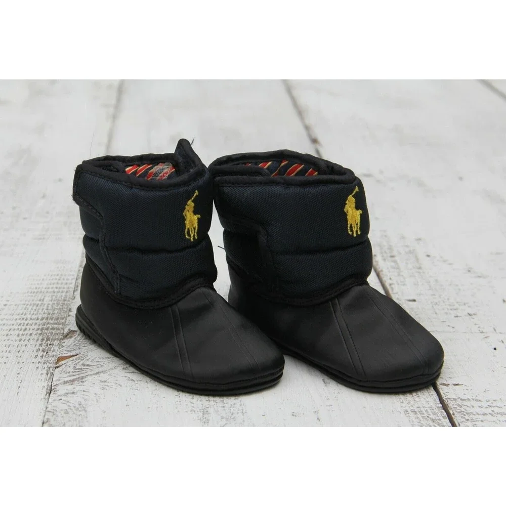 Polo by Ralph Lauren Black Kids Booties with Yellow Polo Logo